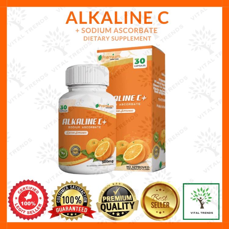 Authentic Alkaline C + (30 Capsules) Best Vitamin C Active Sodium