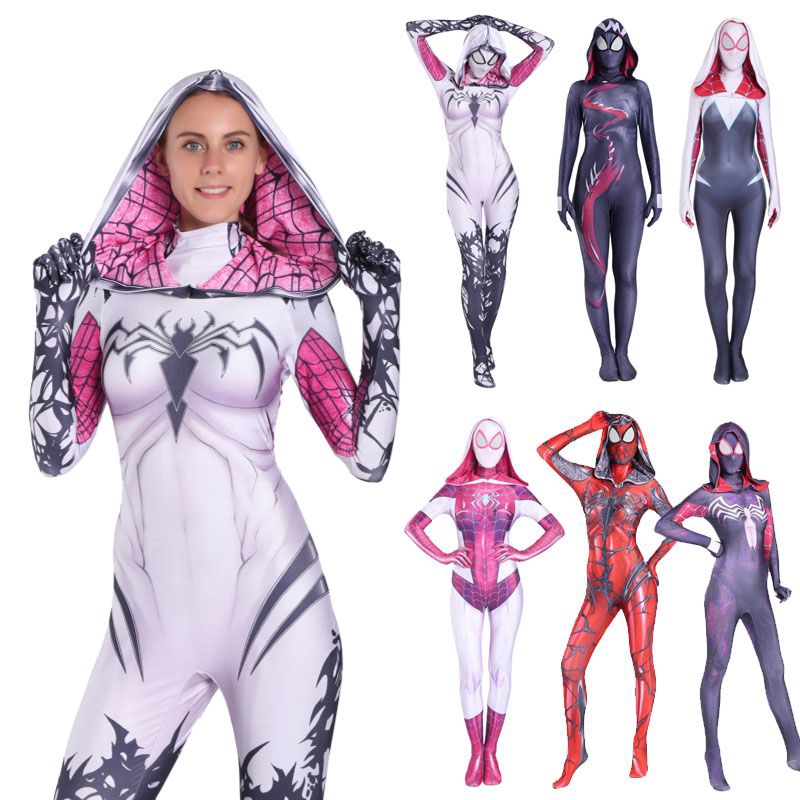 Spider Gwen Stacy Costume Venom Cosplay Girl Women Spiderman Jumpsuit