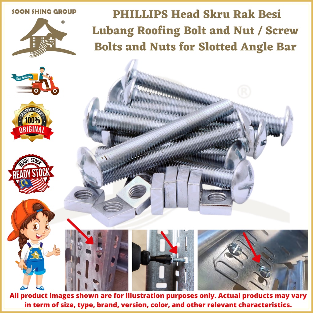 PHILLIPS Head Galvanized Skru Rak Besi Lubang Roofing Bolt and Nut