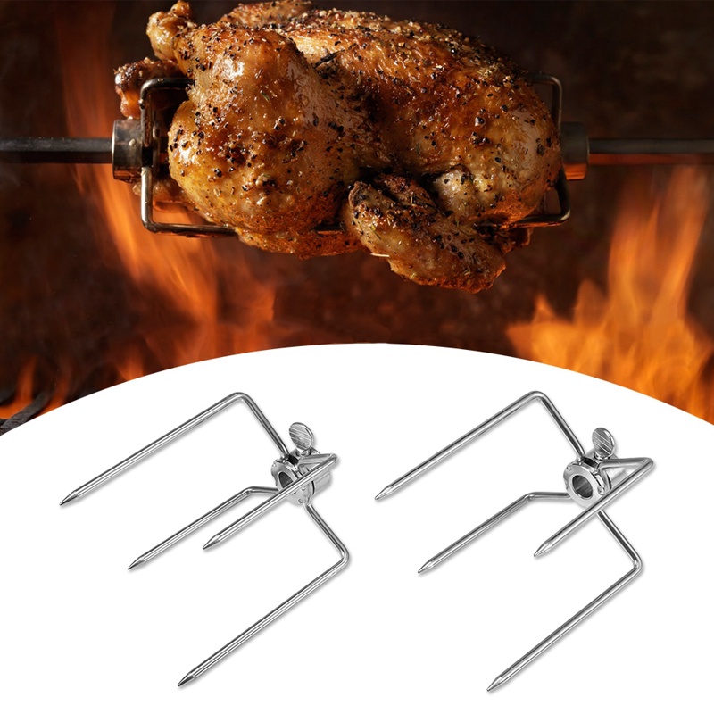 2pcs/set Bbq Forks Stainless Steel Rotisserie Forks Spit Charcoal