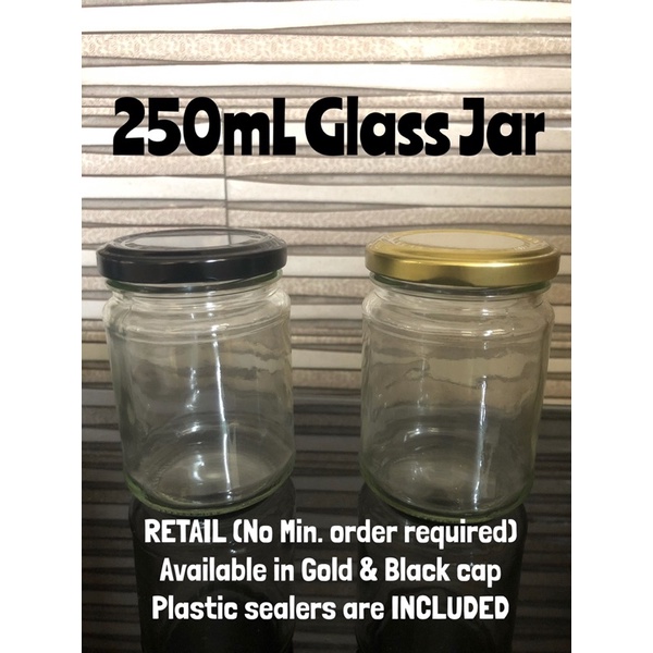 RETAIL 250mL round sided glass jars (w/FREE plastic sealers) Shopee