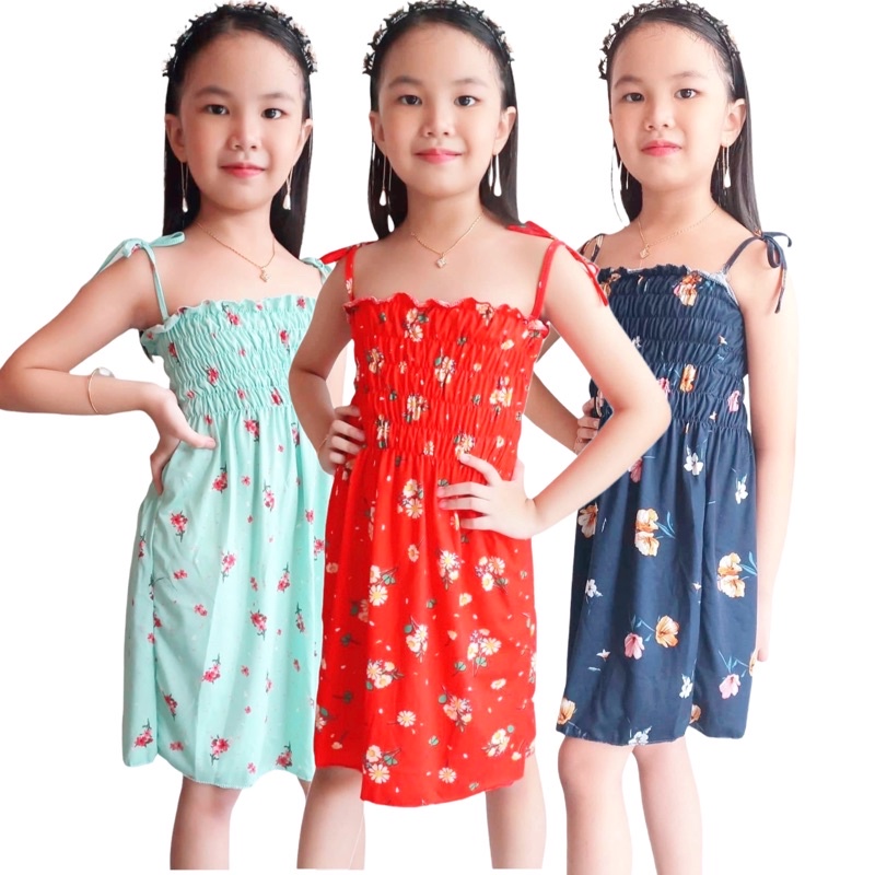 LITTLE FASHIONISTA Smocking SelfTie Cotton Dress for Girls (KIDSWEAR