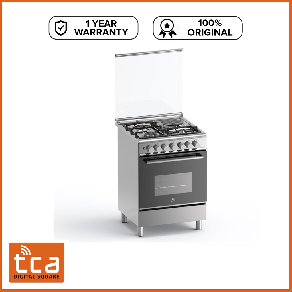 Electrolux EKM6312X 60cm 3 Gas Burner & 1 Electric Hot Plate and 80L Electric Oven, Cooking