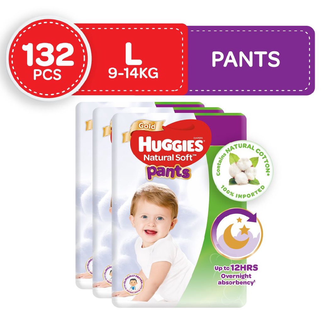 Huggies Natural Soft Pants Large 44 pcs x 3 packs 132 Shopee Philippines