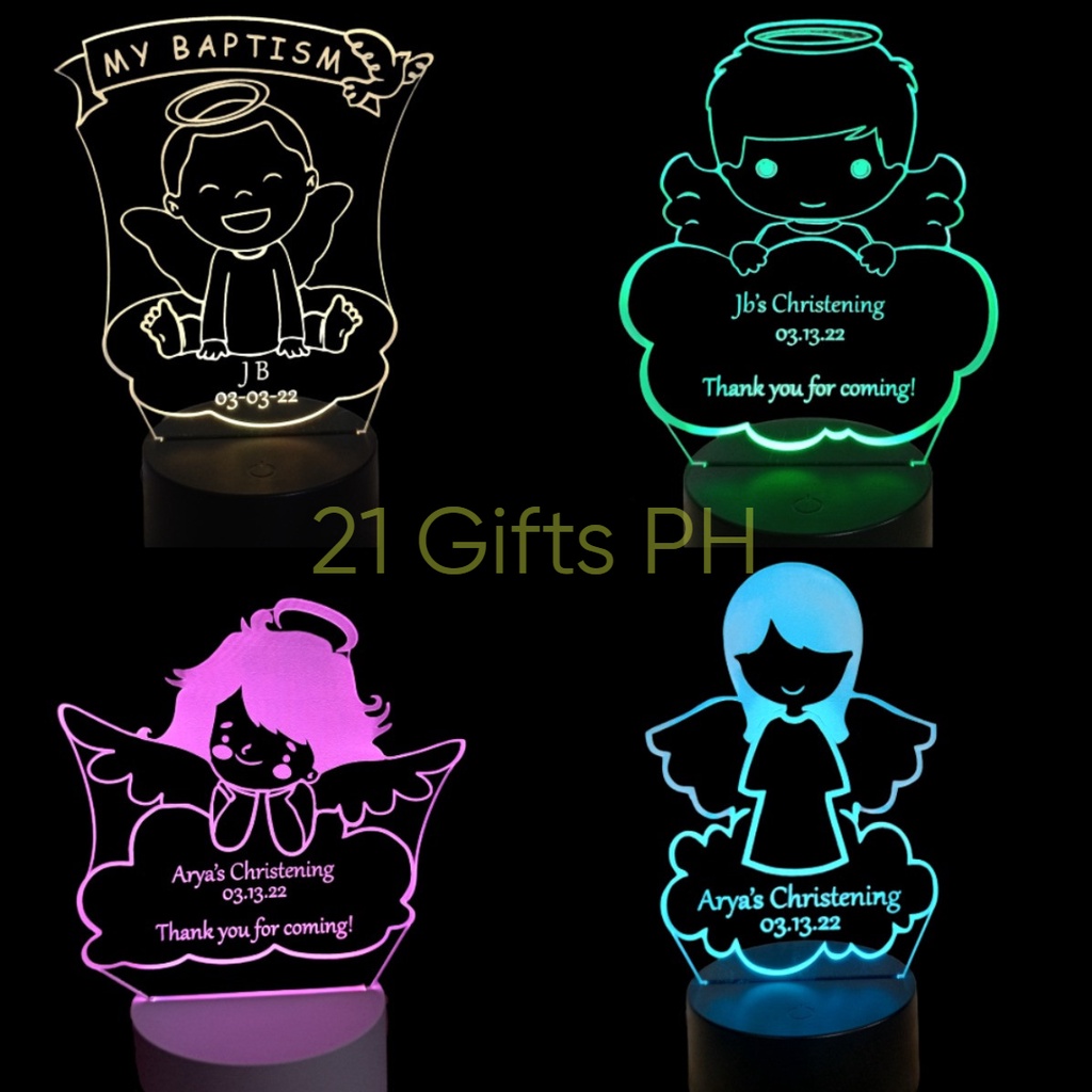 Baptism Christening Souvenir Acrylic LED Lamp Angel Free Text