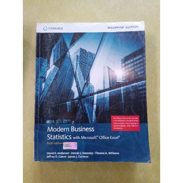 MODERN BUSINESS STATISTICS WITH MICROSOFT OFFICE EXCEL BY ANDERSON