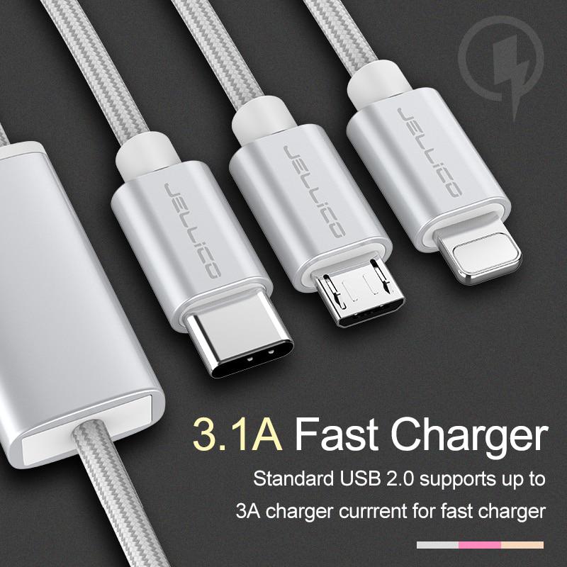 3 in 1 OPPO Mobile Phone USB Type C Cable Micro USB Cable iPhone