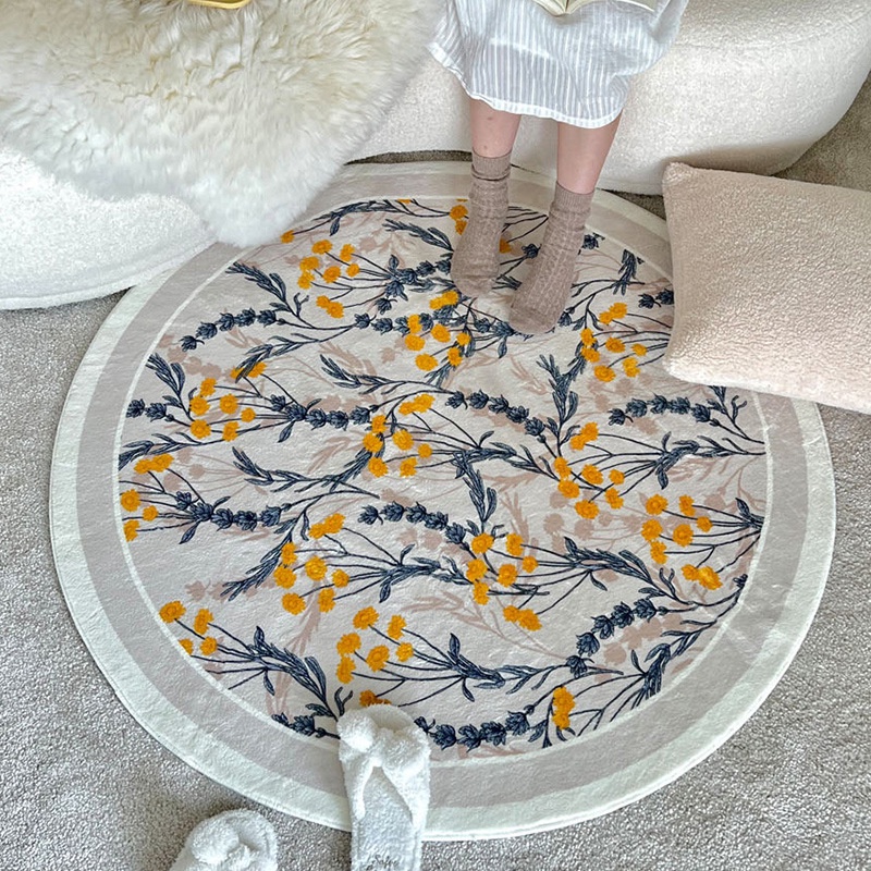 Round Floor Mats Living Room Carpet Girls Cloakroom Bedroom Flowers