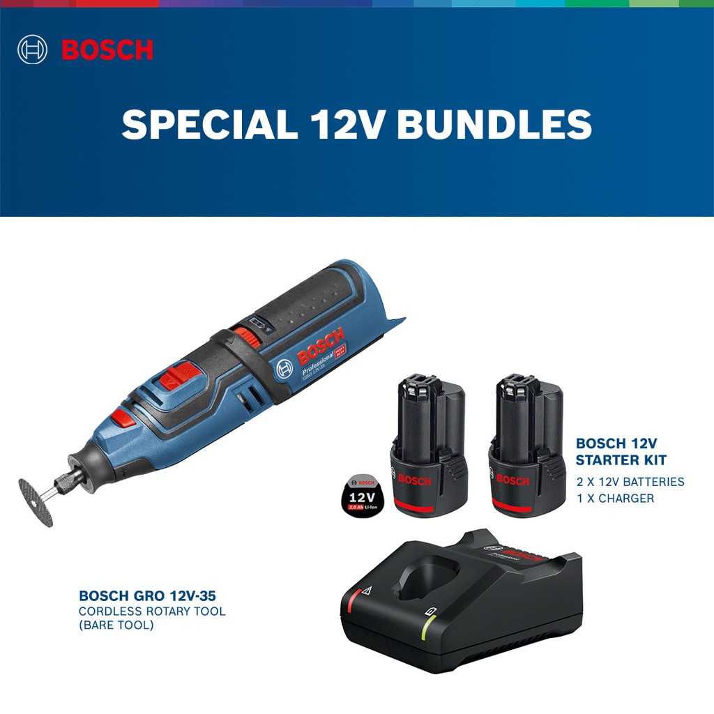 Bosch GRO 12V-35 Cordless Rotary Tool with Bosch Starter Kit 12 V
