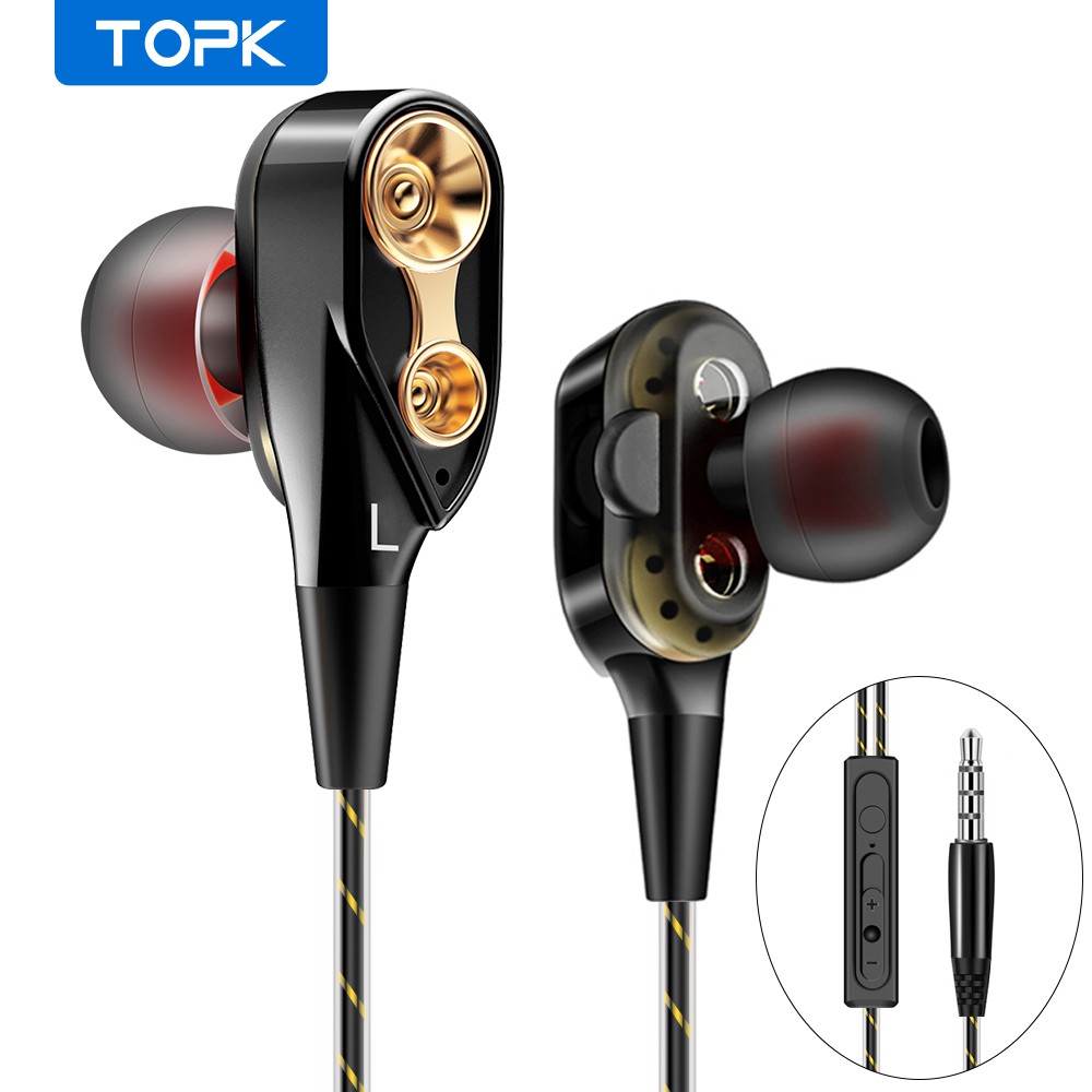TOPK F02 3.5mm Port Dual Driver HiFi Stereo InEar Headset With