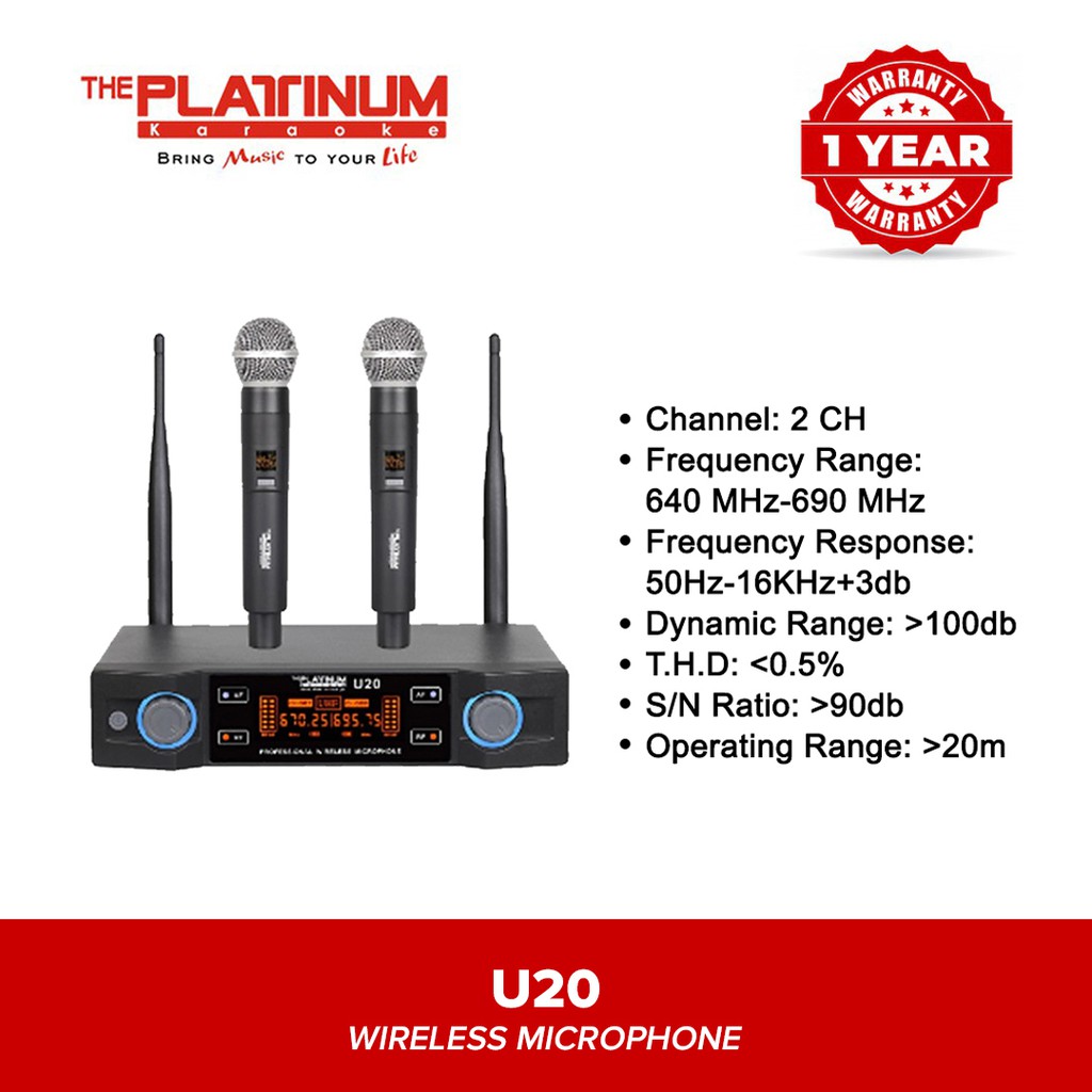 The Platinum U20 PTW 400U Wireless Microphone presyo ₱3,935