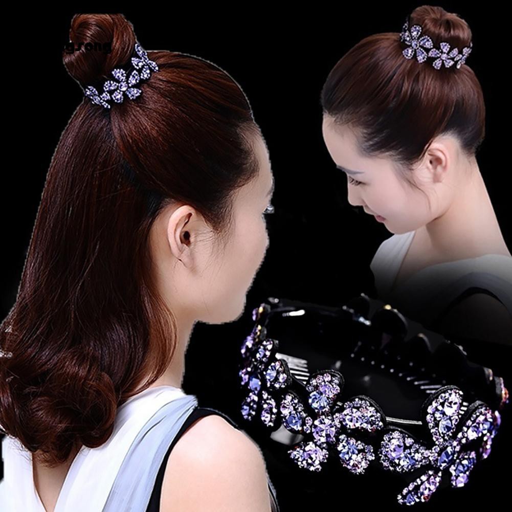 Tang_Women Floral Bling Rhinestone Bun Hairpin Twist Hair Clip Styling