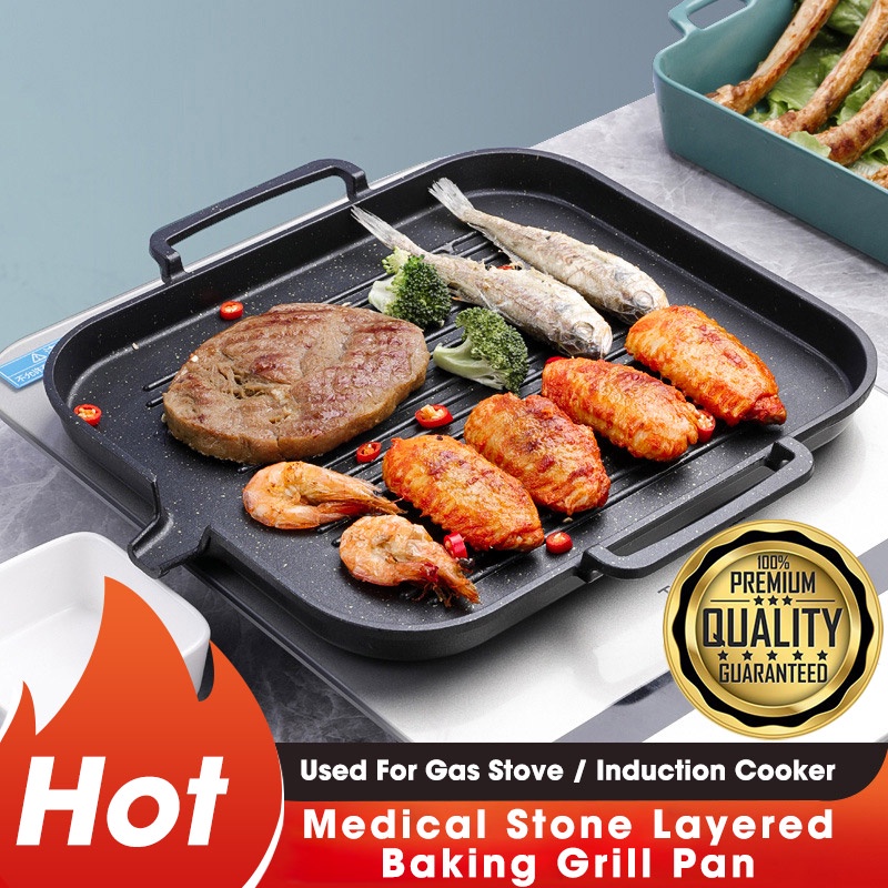 Samgyupsal Grill Pan Medical Stone Layered Baking Non Stick Grill Pan For Induction/Gas stove