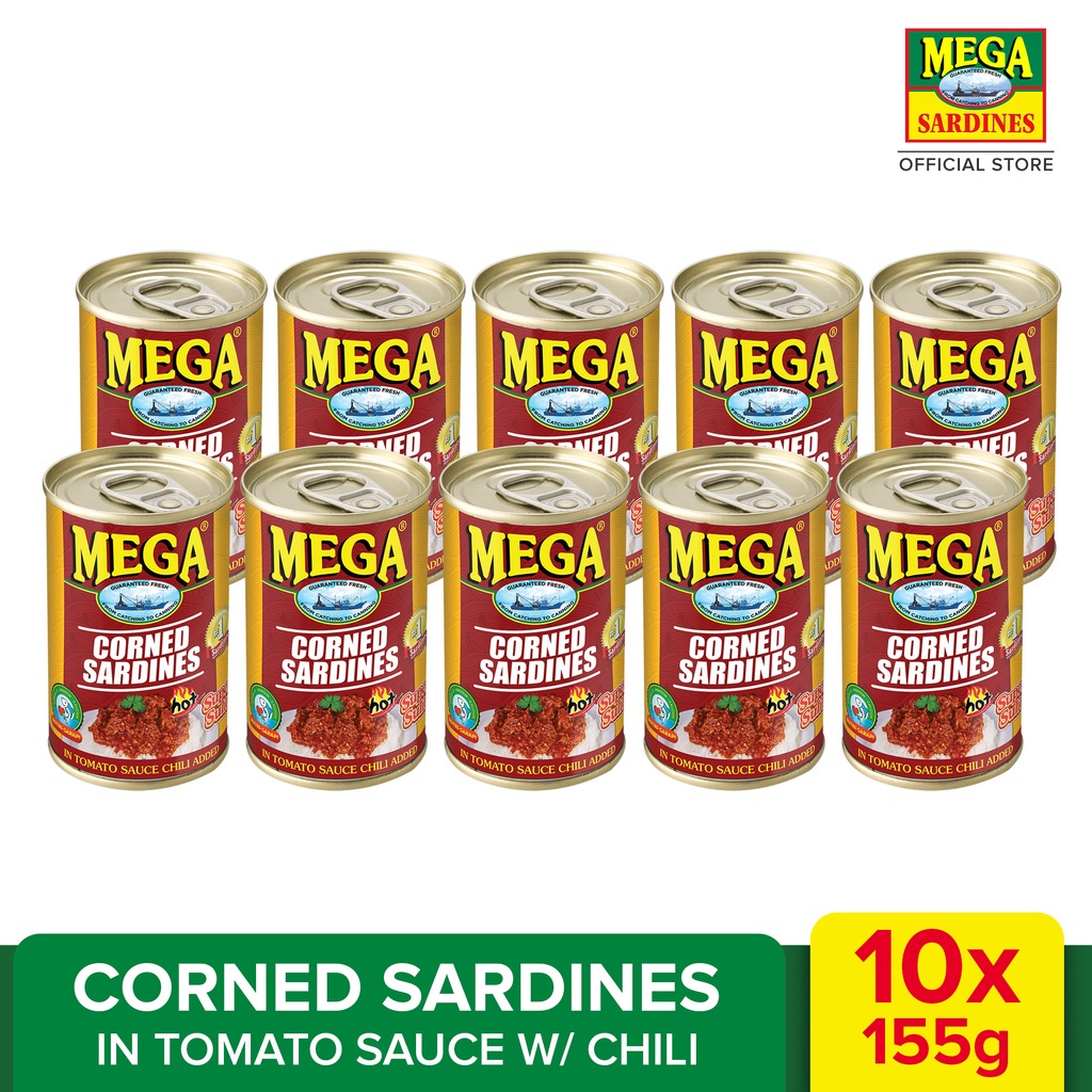 Mega Corned Sardines in Tomato Sauce w/ Chili 155g By 10's Shopee