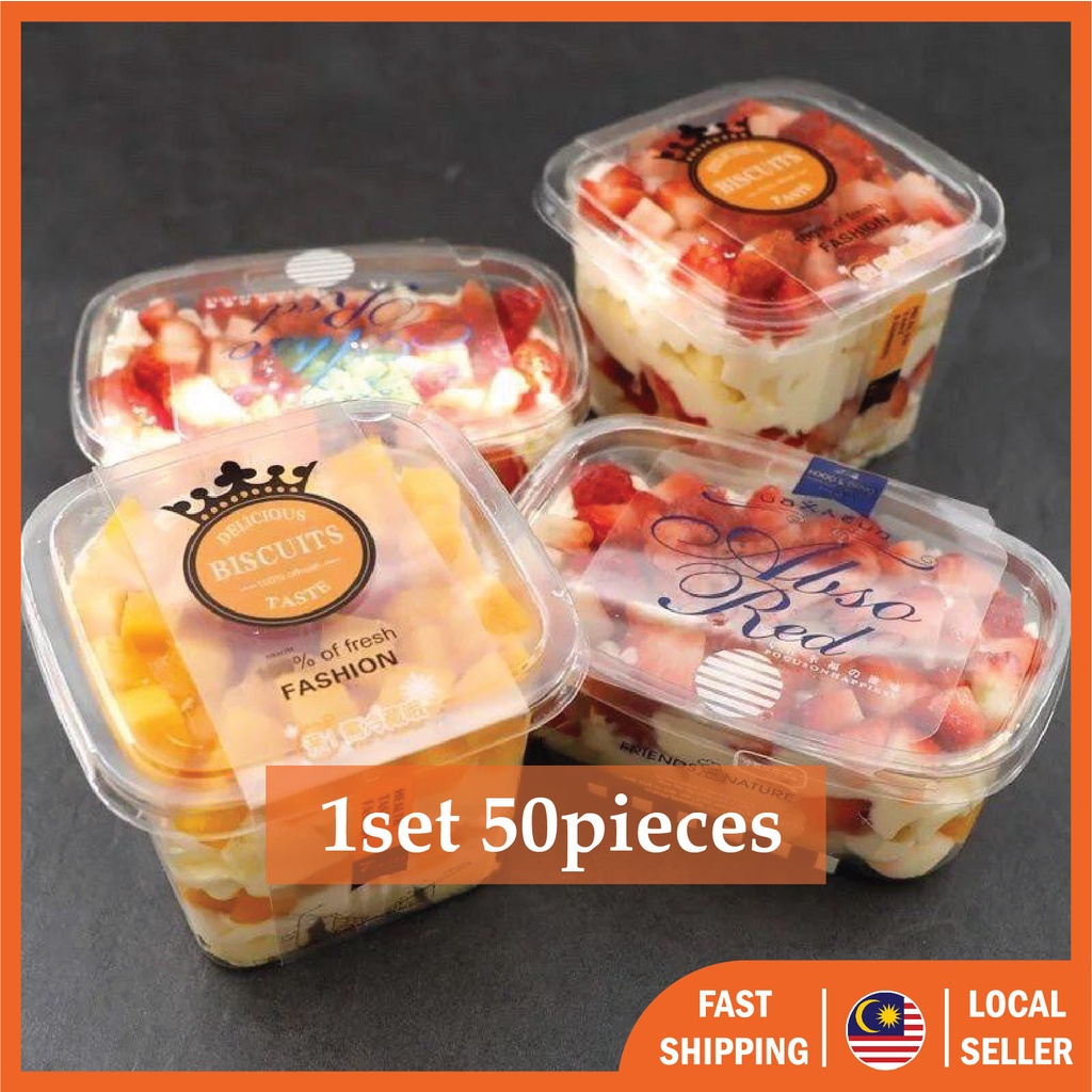 50pcs Transparent Plastic Mousse Cup with Lid Square Food Container