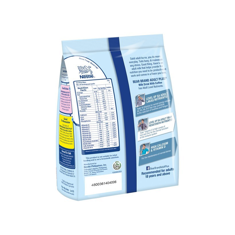 Bear Brand Adult Plus Milk Powder With Coffee (16 X 33g