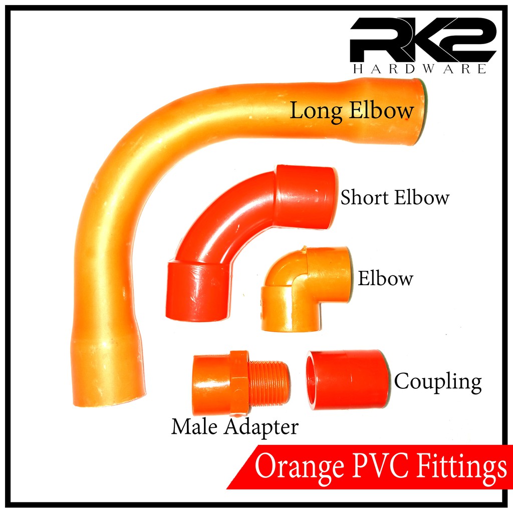 Orange PVC Fittings Coupling Male Adapter Elbow Short & Long