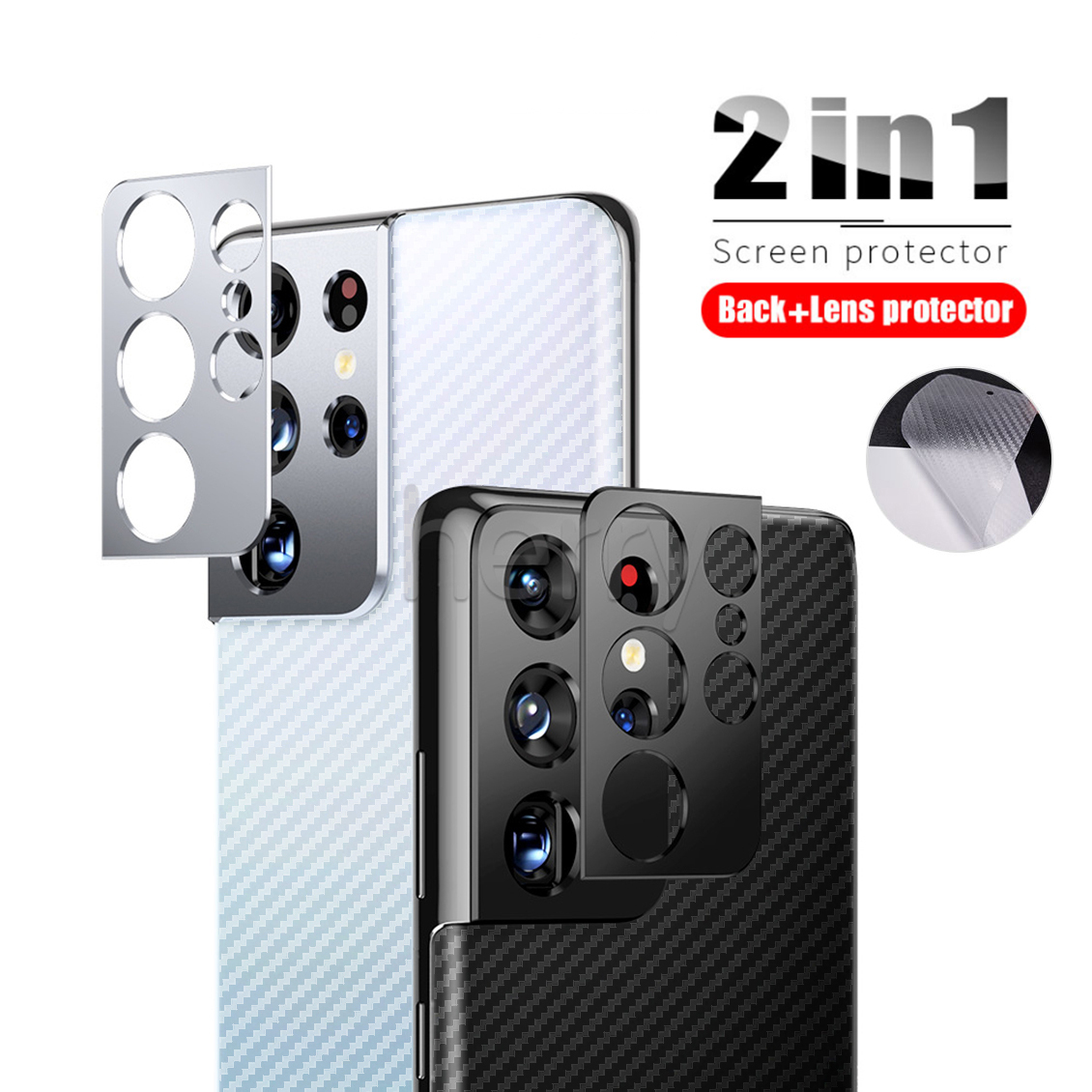 2 in 1 Carbon Fiber Back Screen Protector Sticker Metal