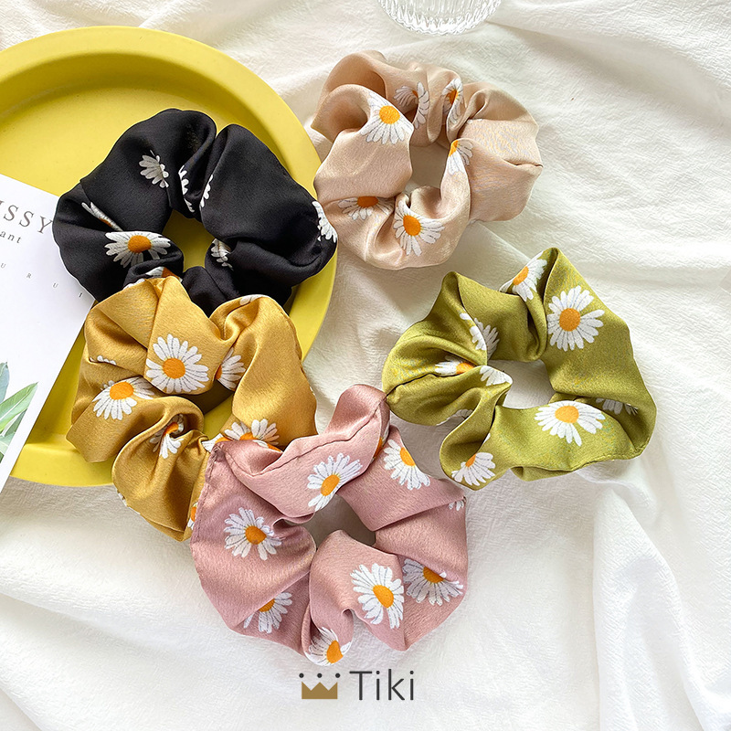 Korean Satin Daisy Hair Tie Scrunchie Girls Ponytail Elastic Rubber Band Fashion Flower Hair