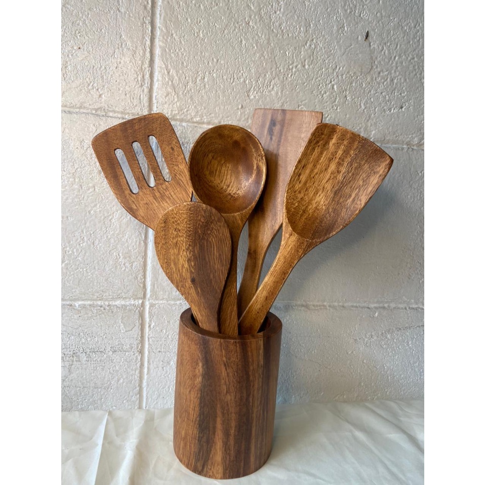 Woods in love Acacia Wooden Cutlery Utensil Set of 5 Large Cooking