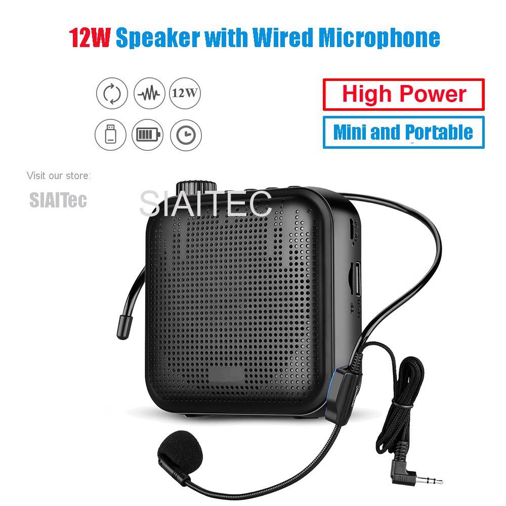 Aporo T15 12W Portable Wired Microphone Lapel Speaker, Megaphone mini Voice Amplifier for