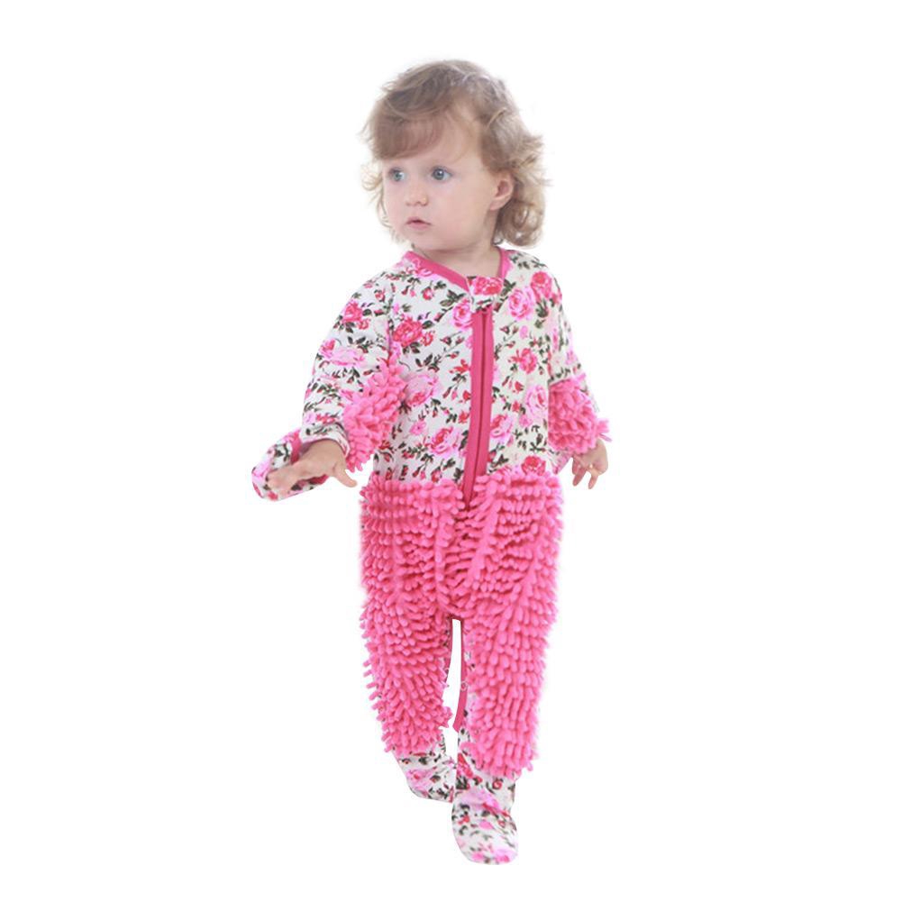 Baby Mop Romper Newborn Clothes Crawling Jumpsuit Infant Cleaning Mop Suit