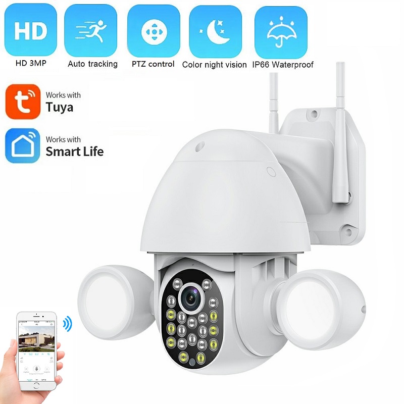 HD 3MP Outdoor CCTV Camera WiFi IP Camera Floodlight IP65 Waterproof Cloud Smart Home Full Color