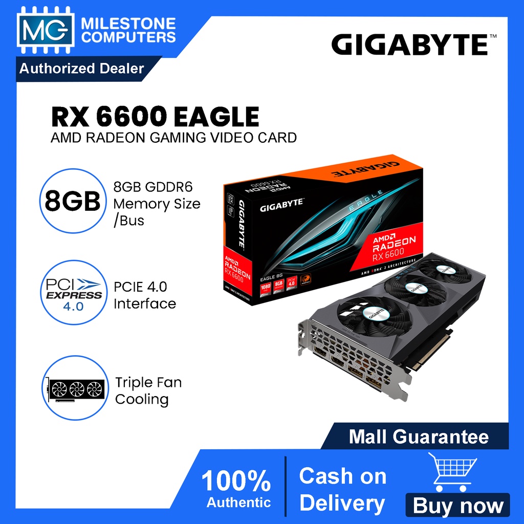 Gigabyte AMD Radeon RX 6600 Eagle 8gb Gddr6 128bit Triple Fan Gaming Video Card Shopee Philippines