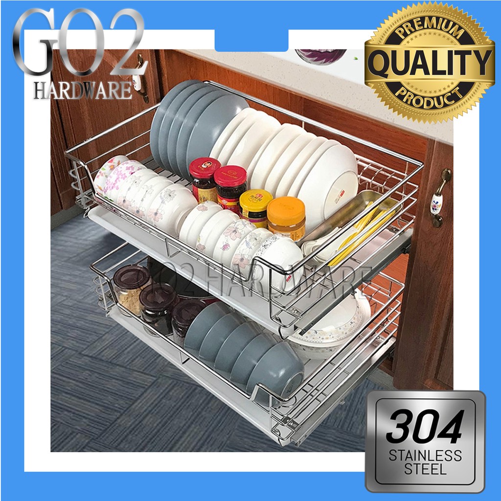 2 in 1 Thicken Kitchen Pull Out Basket Organizer 304 Stainless Steel