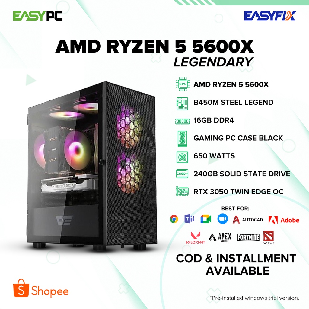 Easy Build Ryzen 5 5600X / RTX 3050 / B450M / 16GB / 240GB / 650Watts
