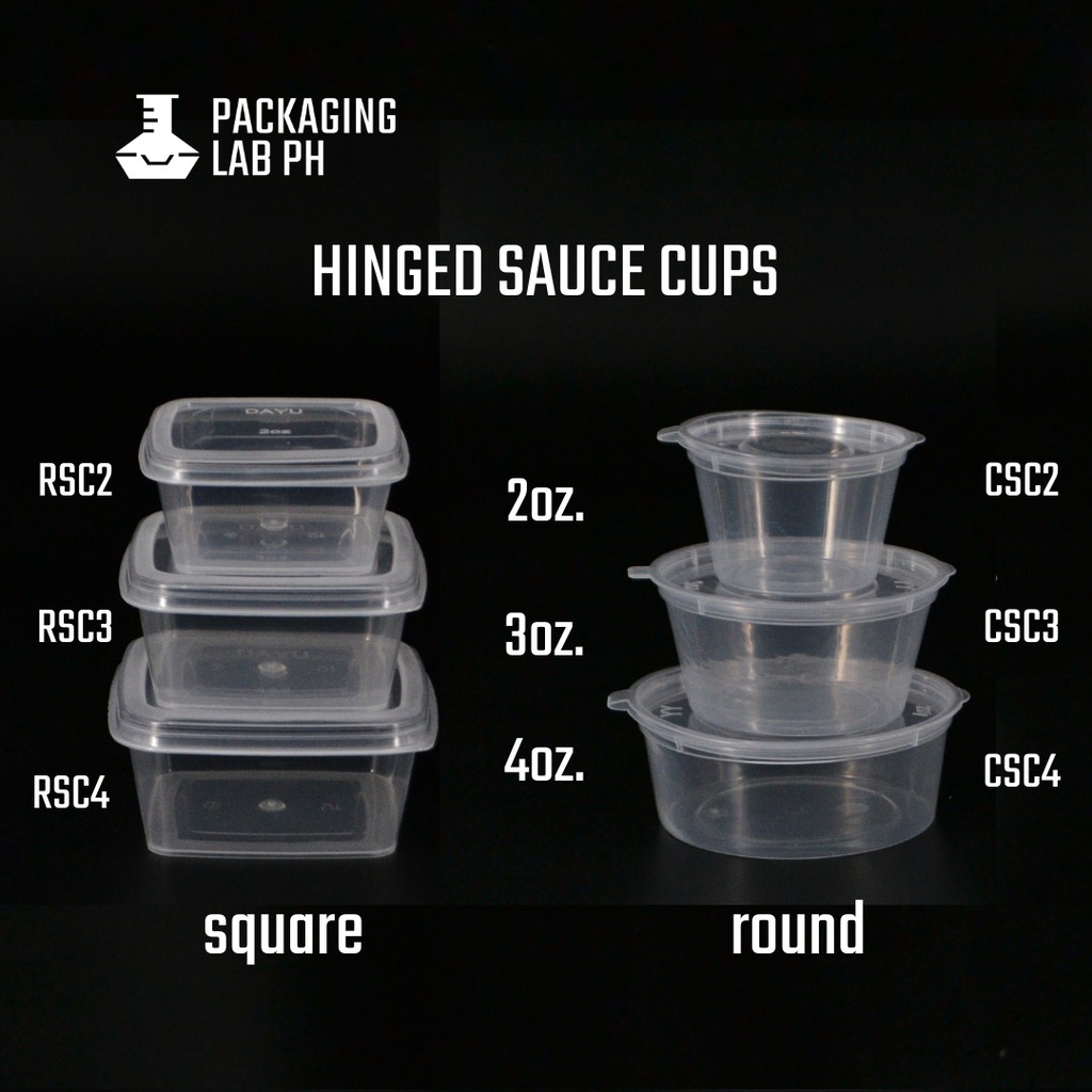 [50 pcs] 2oz, 3oz, 4oz Square and Round Hinged Sauce Cups Shopee