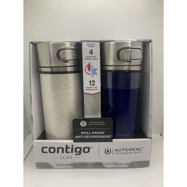CONTIGO Luxe Autoseal Travel Mug 14oz 2PC (WHITE/BLUE) Shopee Philippines