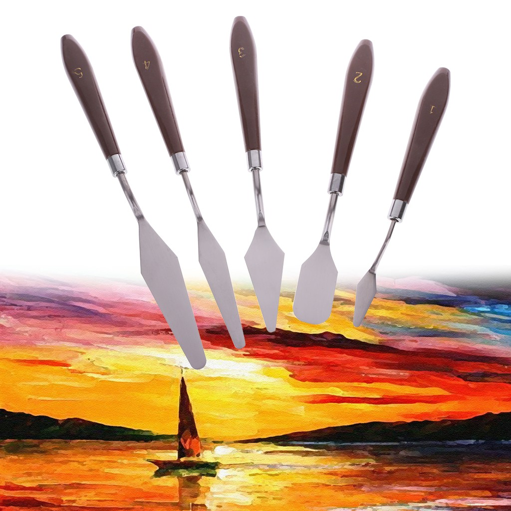 5PCS Professional Steel Artist Oil Painting Art Paint Palette Spatula