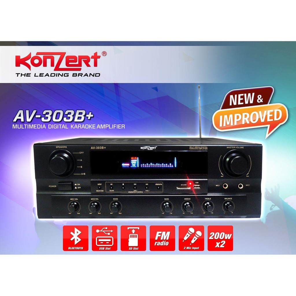 Konzert AV303B+ 200W x 2 Multi Media Karaoke Amplifier with FM