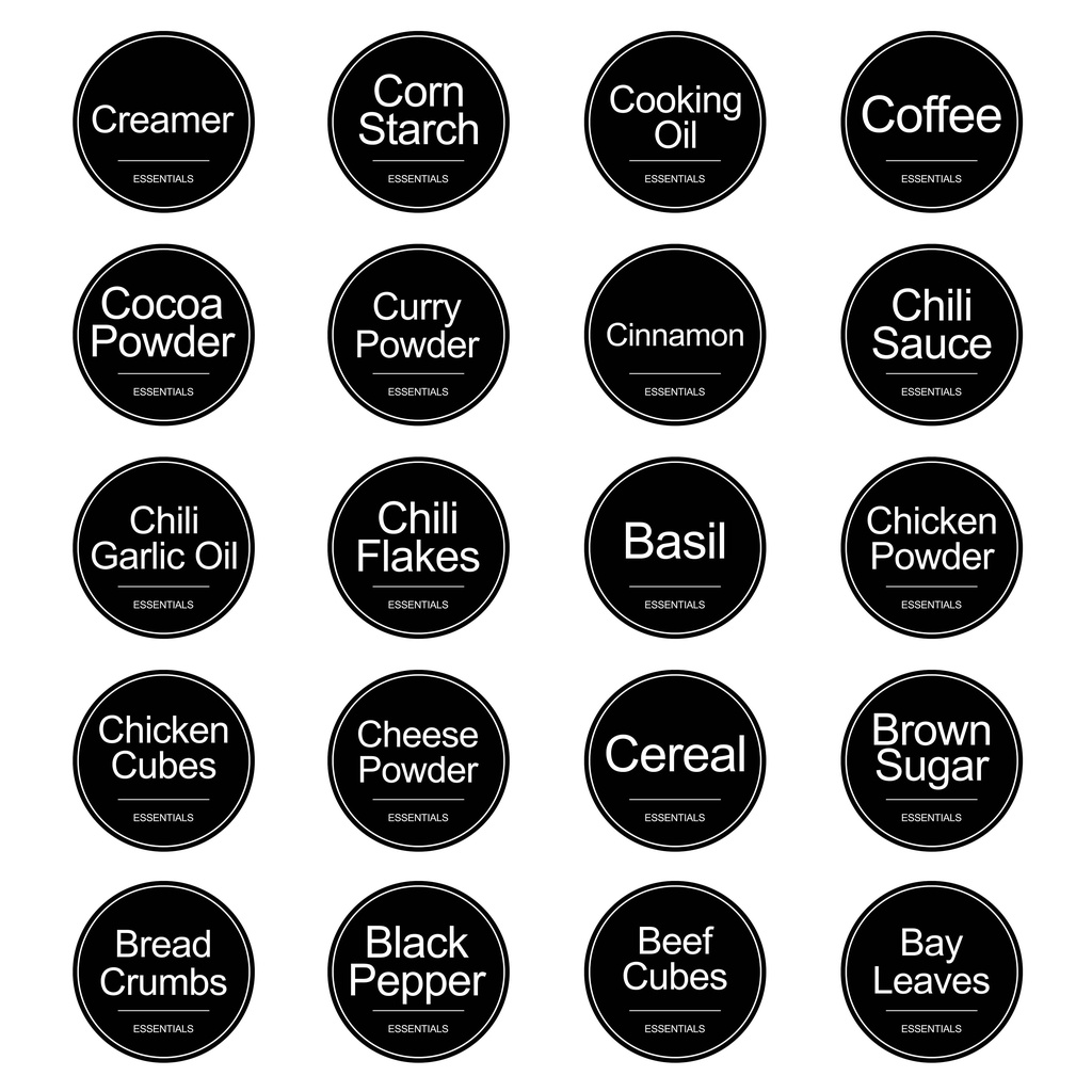 Condiments Vinyl Sticker, BLACK ROUND Label, Waterproof, Vinyl Sticker