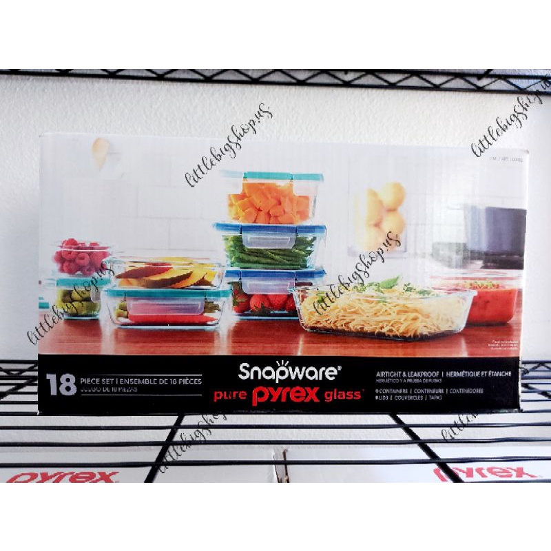 Snapware Pure Pyrex Glass Food Storage Set 18 Piece (USA) Shopee