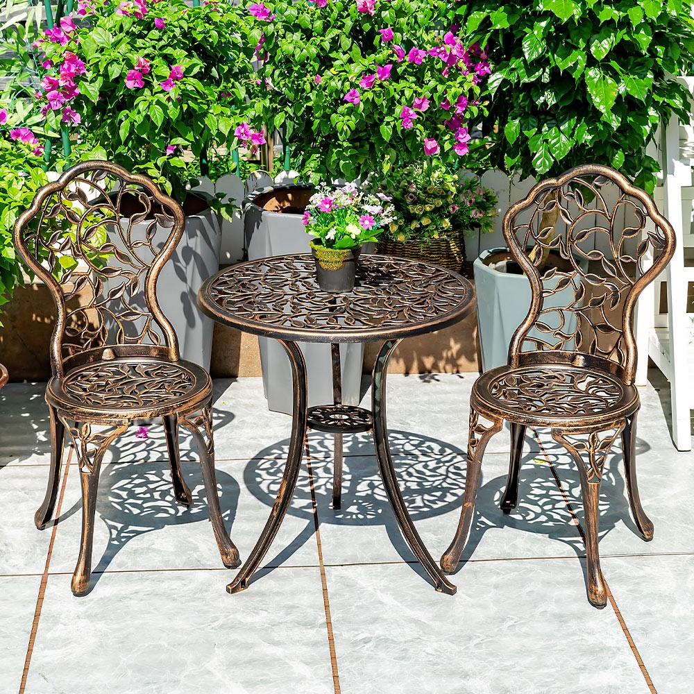 Deluse 3Piece Outdoor RustResistant Cast Aluminum Patio Bistro Set