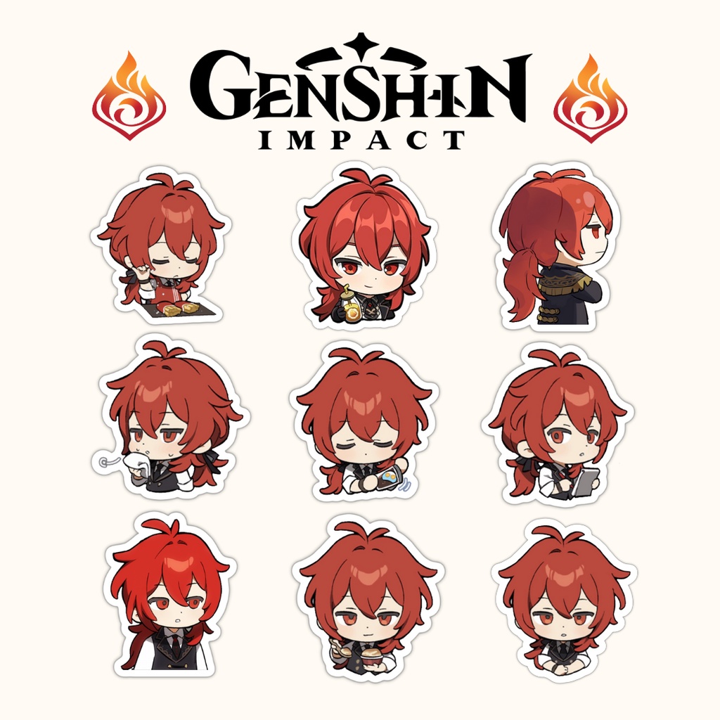 Genshin Impact Diluc Emoji Sticker Set (9 pcs) Shopee Philippines