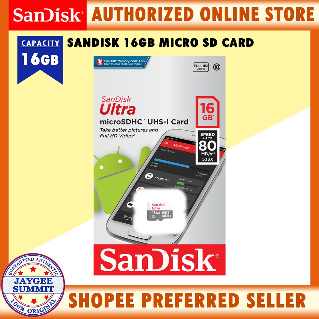 Sandisk Ultra 16GB Micro SDHC UHS1 C10 Memory Card Shopee Philippines