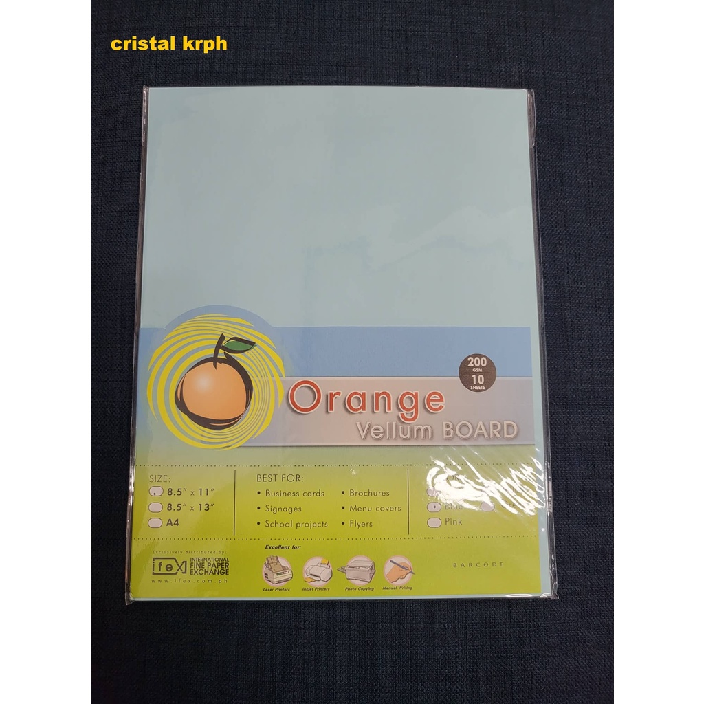 Orange Vellum Board Blue Short 200gsm 10 Sheets Per Pack Shopee