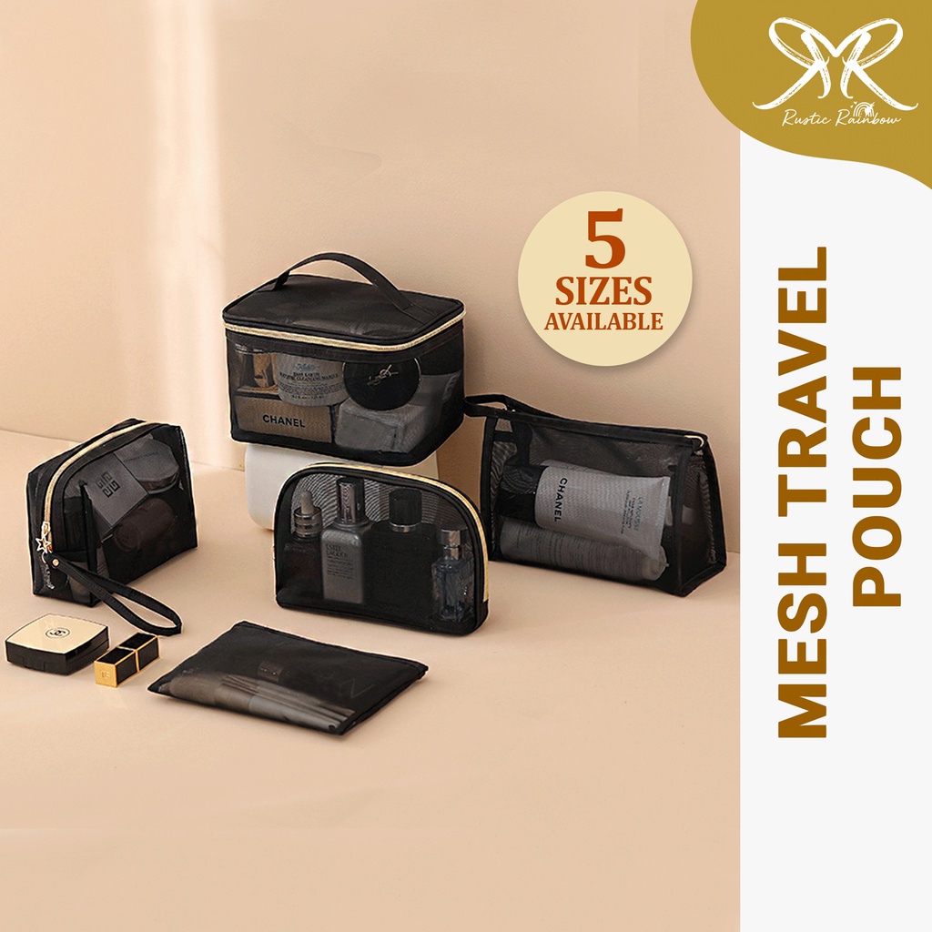 Mesh Travel Pouch Black Organizer Cosmetics Makeup Bag Toiletries
