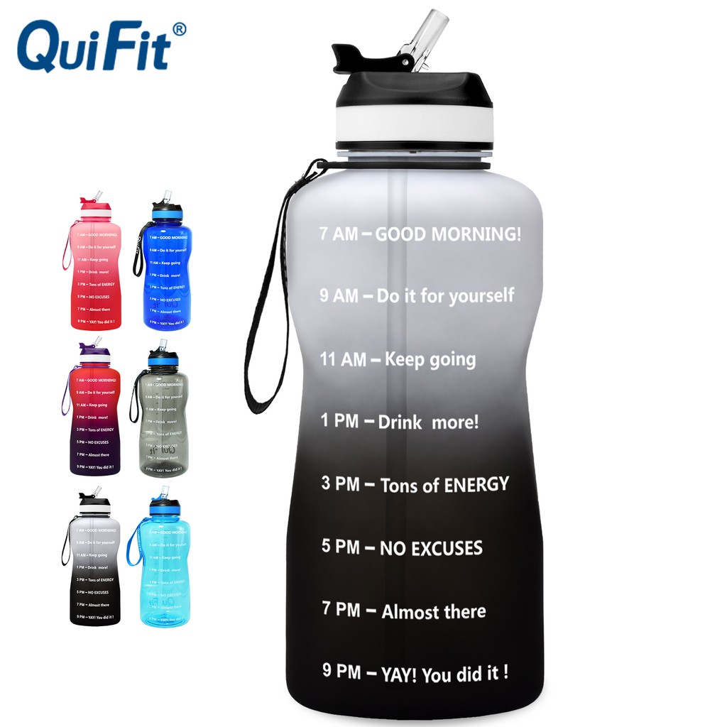 QuiFit 2L Tritan Water Bottle With Straw Time Marker BPA Free Sports