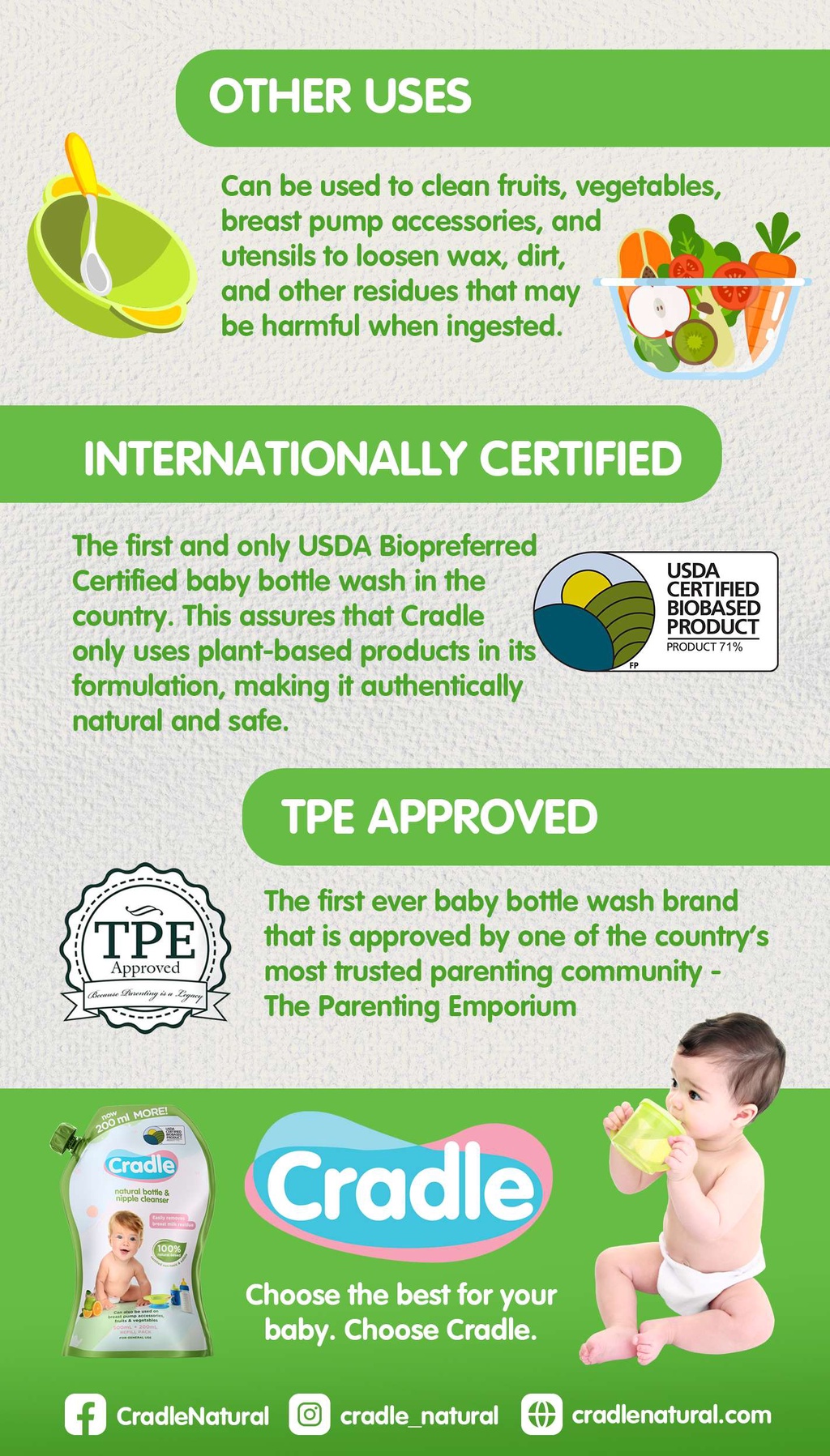 Cradle Natural Baby Bottle Wash & Nipple Cleaner 100 natural, Non