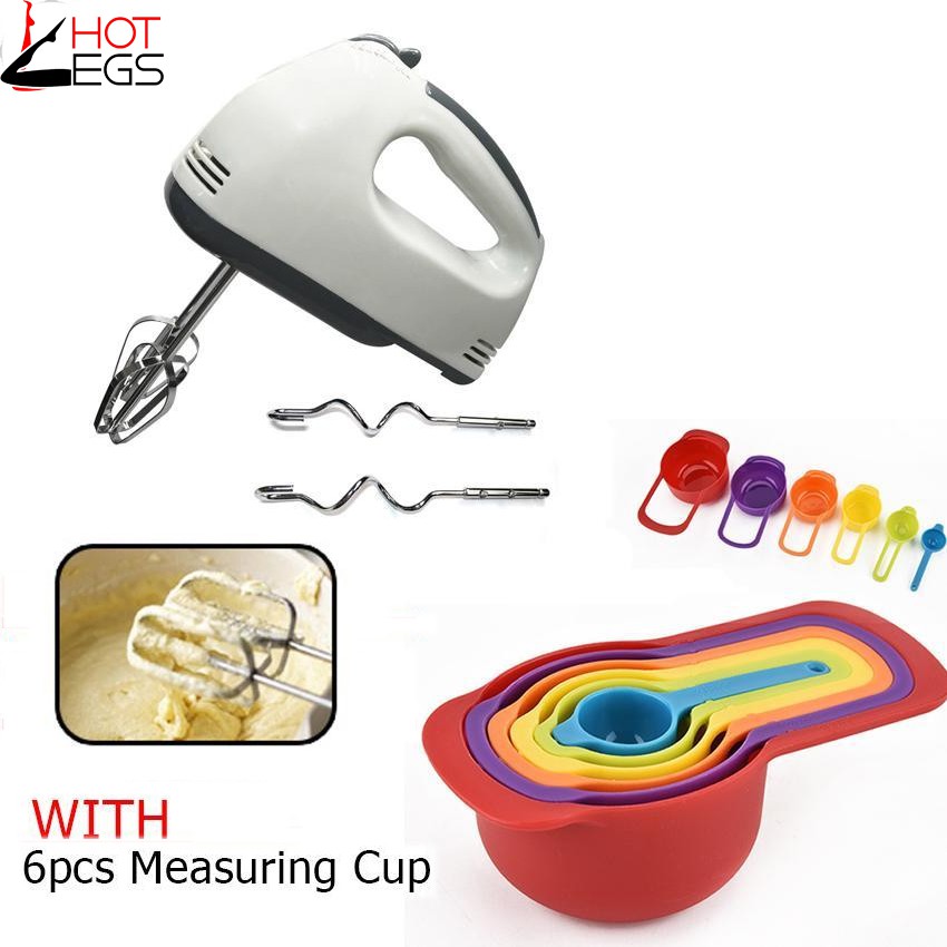 7SP H133 Professional Electric Whisks Hand Mixer (White) Bundle with 6pcs Measuring Cup and