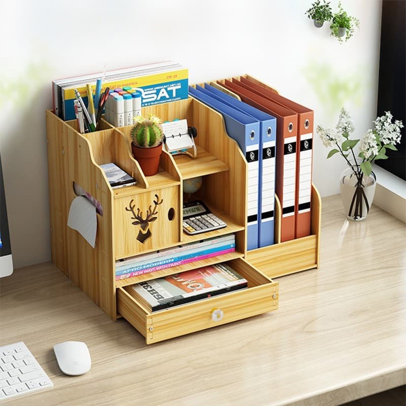 Office Multifunction DIY Wooden Desk Organizer Pen Box Stationary