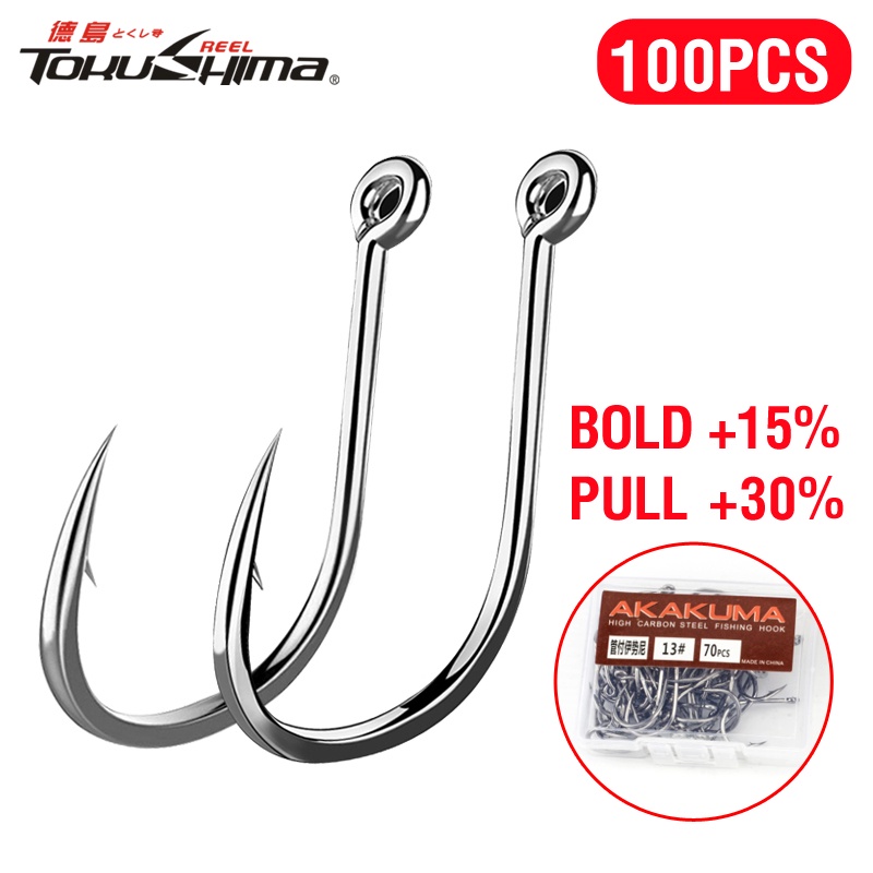 AKAKUMA 100Pcs/Box High Carbon Steel Stainless Barbed Fishing Hooks