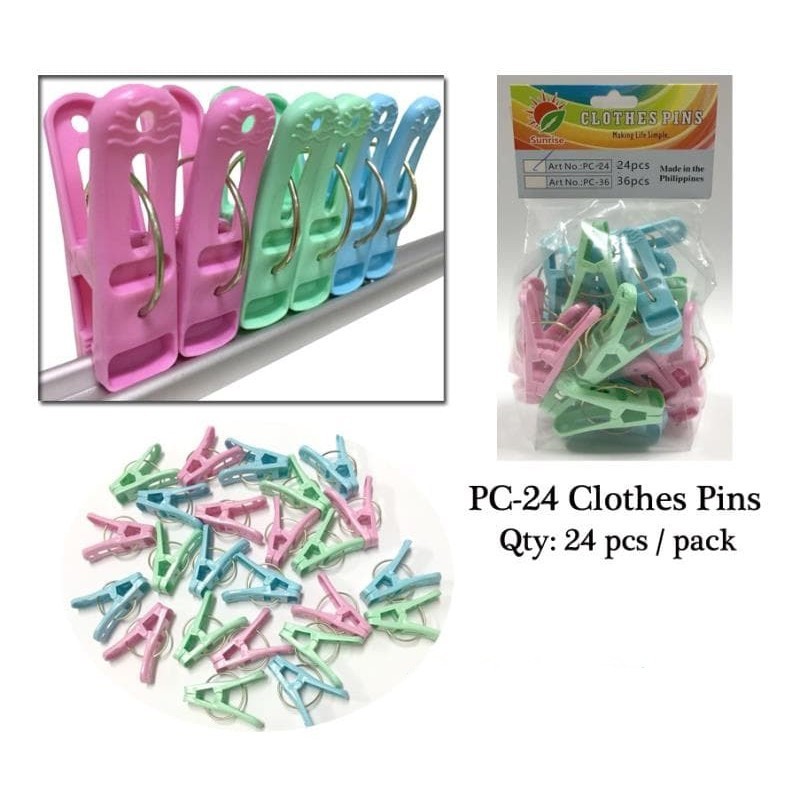 24 pcs Assorted PastelColored Plastic Clothespins Laundry Clothes Pins