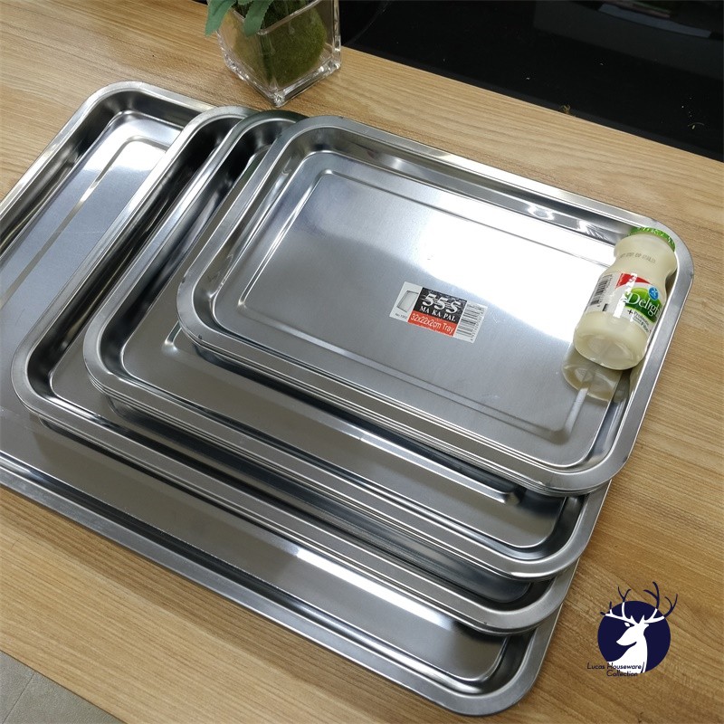 3PCS STAINLESS STEEL FOOD TRAY BARBECUE TRAY BAKING TRAY SERVING TRAY
