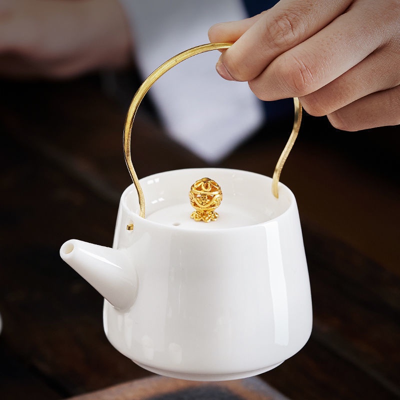 Dehua lanolin jade white porcelain joist teapot ceDehua White Jade