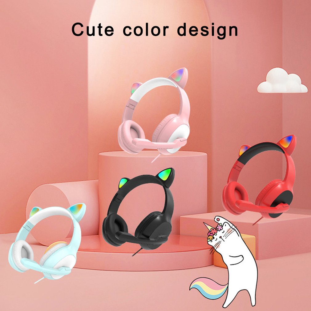Cute Cat Ear Headphones with Mic Gaming Headset With Mic Noise